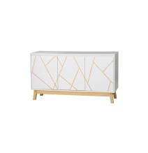 Buffet Blanco-Natural con Patas de Madera - 120x35x67 cm - Mueble Versátil para Sala de Estar.