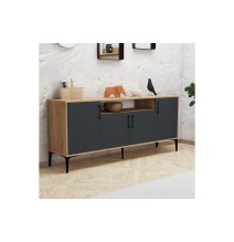 Buffet de Melamina Natural-Gris Oscuro-Negro - 180x40,5x78cm - Elegante Almacenamiento para Comedor