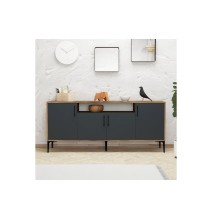 Buffet de Melamina Sonoma Oscuro-Negro - 180x40,5x78cm - Elegante Almacenamiento para Comedor