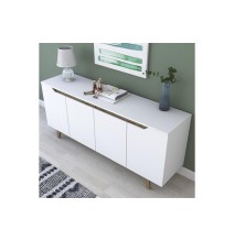 Buffet con 4 Puertas y Patas de Madera Resistente - Nogal-Blanco - 180x45x78,5cm