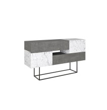 Buffet Moderno con Acabado en Mármol Gris Antiguo y Blanco, 145x40x82 cm, Patas Metálicas