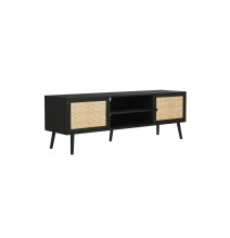 Mueble TV de Ratán en Color Negro-Natural 150x39x49 cm - 2 Puertas - Estilo y Durabilidad.