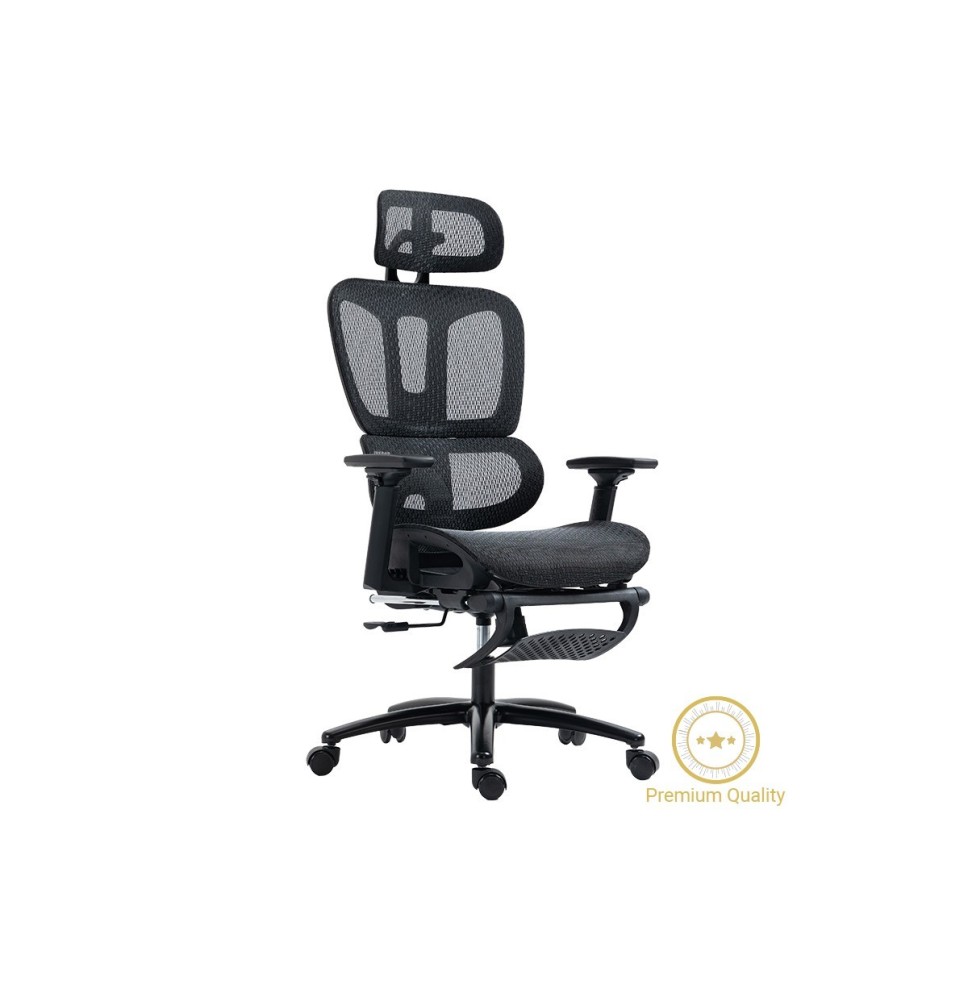 Silla de Oficina Manager con Reposapiés - Premium Quality Mesh - Negro - 124/116 x 67 x 62 cm.