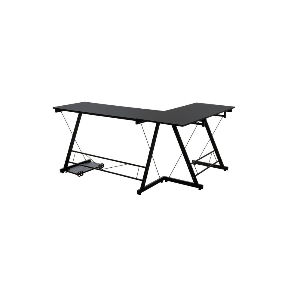 Mesa de Ordenador Esquinera Metálica en MDF Negro, 158x120x73cm - Espacio para Teclado y Torre